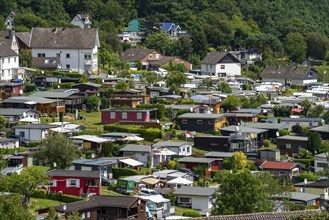 Rursee, the village of Woffelsbach, campsite, permanent campers, Eifel National Park, North