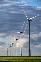 RWE wind farm near Bedburg, at the Garzweiler opencast mine, on recultivated part of the opencast