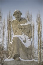 Statue of Mother Homeland, forecourt, Soviet memorial, winter, Treptower Park, Treptow,