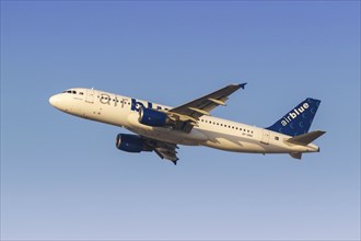 An Airblue Airbus A320 aircraft with the registration AP-BNV at the airport in Dubai, United Arab