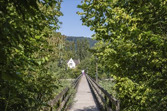 Wooden bridge over the Rhine to the monastery island of Werd, Franciscan convent, Stein am Rhein,