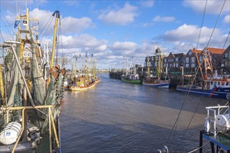 Cutter harbour Neuharlingersiel, shrimp cutter, East Frisia, Lower Saxony, Germany, Europe