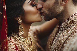 Indian wedding couple in love kissing. Generative Ai, AI generated