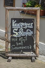 Food offer on a table in front of a restaurant, Erlangen, Middle Franconia, Bavaria, Germany,