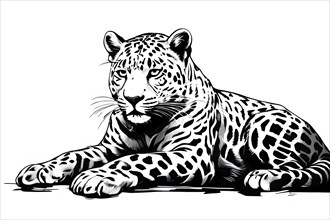 Black and white line art leopard, AI generated