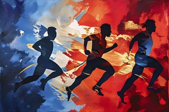 Marathon 2024 olympic runners in abstract dynamic shapes, AI generated