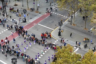 Crowd, street parade, demonstration, Spanish bank holidays, 12 October 2016, Columbus Day,