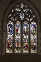 Stained glass window church of Saint John, Saxmundham, Suffolk, England, UK by Lavers, Barrand and