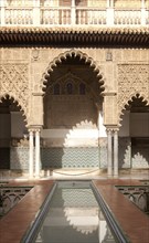 Palace of Pedro First, historic moorish palace architecture in the Alcazar, Seville, Spain, Europe