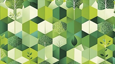 Abstract wallpaper with vector green eco friendly grid ornament symbolizing sustainability, AI