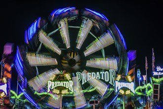 Predator overhead ride in motion, night shot, Oktoberfest, Festwiese, Theresienwiese, Munich, Upper