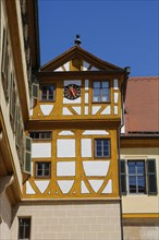 Half-timbered building, clock, window, clock face, hands, time, bell, Hohentübingen Castle, Museum