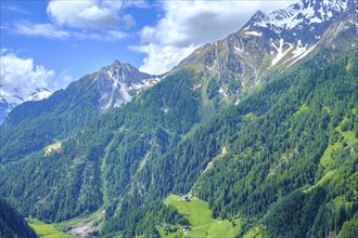 Picturesque mountain landscape and view over the Passeier Valley above Rabenstein, moss in