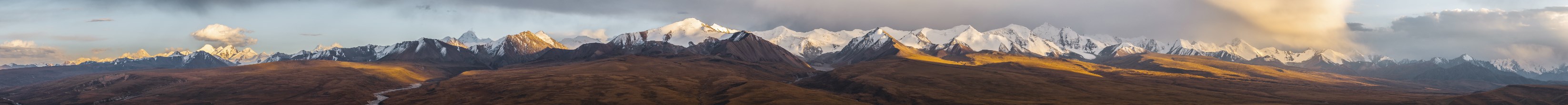 Panorama, mountain landscape at sunset, Tian Shan, Sky Mountains, Sary Jaz Valley, Kyrgyzstan, Asia