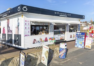 Movenpick ice cream stall on seafront, Felixstowe, Suffolk, England, UK