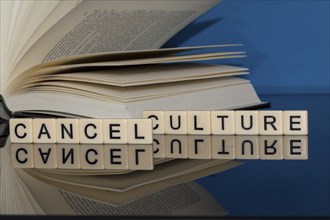 Symbolic image Cancel Culture: Letter cubes show the words Cancel Culture in front of a book