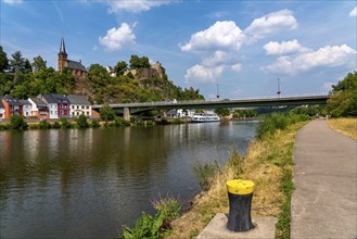 The town of Saarburg, on the Saar, castle, Protestant church, old town bridge, excursion boat,