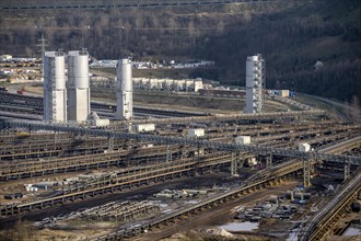 Garzweiler open-cast lignite mine, conveyor belt collection point, where the conveyor belts for