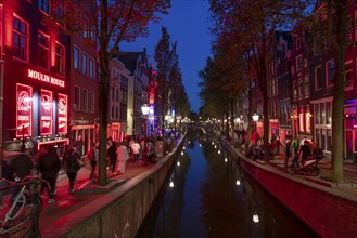 Red light district, bars, brothels, sex shows, sex shops, Oudezijds Achterburgwal, canal,