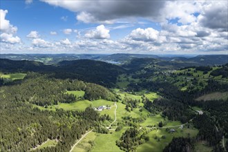 Aerial view of the Seebachtal valley in the southern Black Forest, Titisee-Neustadt,