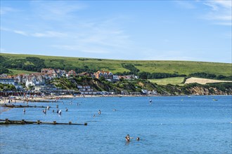 Swanage Beach and Swanage Bay, Swanage, Dorset, England, United Kingdom, Europe