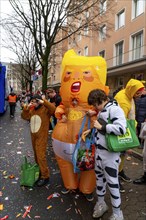 Rose Monday parade in Düsseldorf, street carnival, US President Donald Trump in a nappy, as a