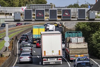 Traffic jam on the A40 motorway, Ruhrschnellweg, in Essen, near the Essen-Ost motorway junction,