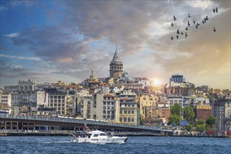 Bosphorus strait in Istanbul, Bosporus tour boats and views of Istanbul mosques and historic center