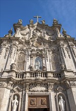 Low-angle view of frontal facade of Igreja do Carmo Church, Porto, Portugal, Europe