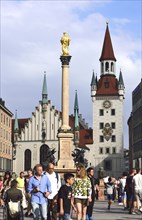 Europe, Germany, Bavaria, State Capital Munich, City, Marienplatz, Old Town Hall and Marian Column,