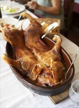 Suckling pig, traditional dish in the province of Segovia, Castile and Leon, Spain, Europe