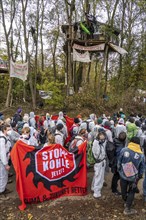 Tree houses with Antifa activists, protest action against the demolition of the village of