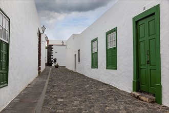 Alley in the old town with typical local architecture, Teguise, Lanzarote, Canary Island, Spain,