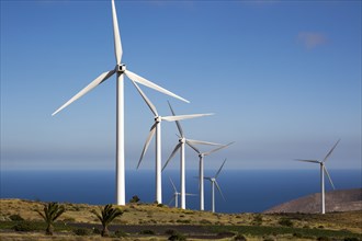 Turbines at Parque Eolico de Lanzarote wind farm, Lanzarote, Canary Islands, Spain, Europe