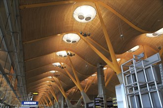 Modern architecture ceiling interior of terminal 4 building, Adolfo Suárez Madrid–Barajas airport,