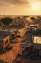 Village with traditional mud houses nestled in the thar desert, AI generated