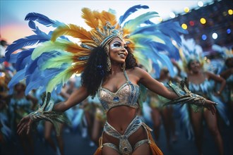 Captivating image capturing the essence of the Rio Carnival, showcasing a dancer adorned in an