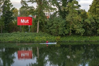 The Rhine-Herne Canal in Gelsenkrichen, art project Bilder am Kanal, courage, panel no. 9/15,