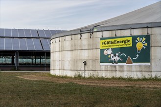 Farm with biogas plant, slurry energy, cowshed with solar roof, near Straelen, Lower Rhine North