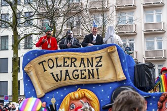 Rose Monday parade in Düsseldorf, street carnival, carnival float, tolerance float, with people of