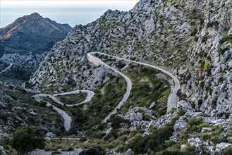 Serpentine road Ma-2141, winding road to Sa Calobra, in the north-west of Majorca, Balearic