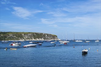 Yachts and boats on Swanage Bay, Swanage, Dorset, England, United Kingdom, Europe