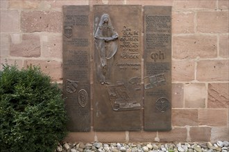 Memorial plaque at the grave site of the humanist Carita Pirkheimer, former monastery courtyard of