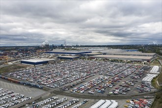 Car terminal in inland port Logport 1, Duisburg, vehicle handling of new cars, 27/09/2020