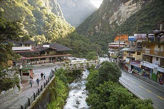 View of Machu Picchu Pueblo or Aguas Calientes, Cusco region, Peru, South America