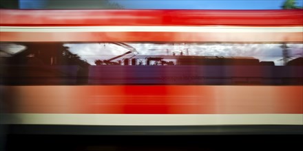 Long exposure from a moving train, Cologne, North Rhine-Westphalia, Germany, Europe