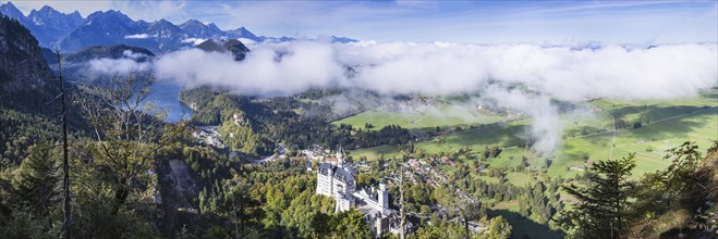 Neuschwanstein Castle and the Alpsee, near Hohenschwangau, Romantic Road, Ostallgäu, Bavaria,