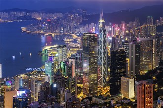 Hong Kong skyline with skyscrapers city centre Central District at night in Hong Kong, China, Asia