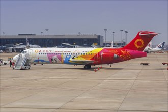 First Chinese-designed and built aircraft COMAC ARJ21-700 of Chengdu Airlines with the registration