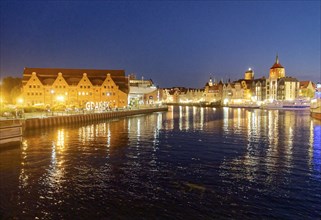 Panorama of the harbour district on the Motlawa river, Motlawa, in the city centre of Gdansk,